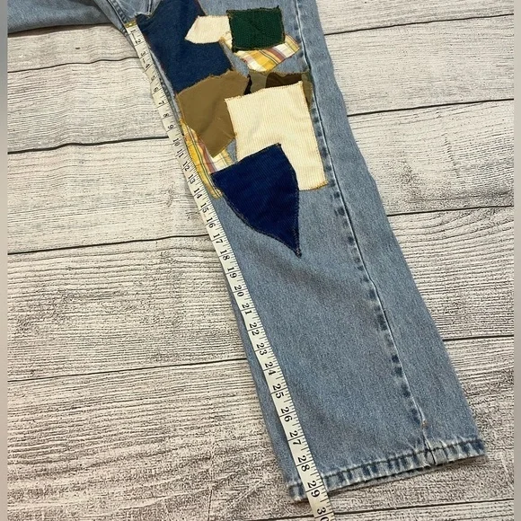 Vintage Levi’s 505 Upcycled Patchwork Distressed Denim Jeans Size 34 - Picture 8 of 15